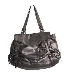 KOOBA Silver Pewter‎ Leather Large Purse Tote Shoulder Bag